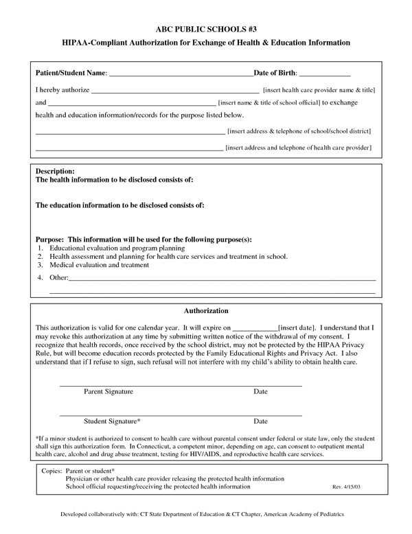 Free Medical Records Release Authorization Form Hipaa