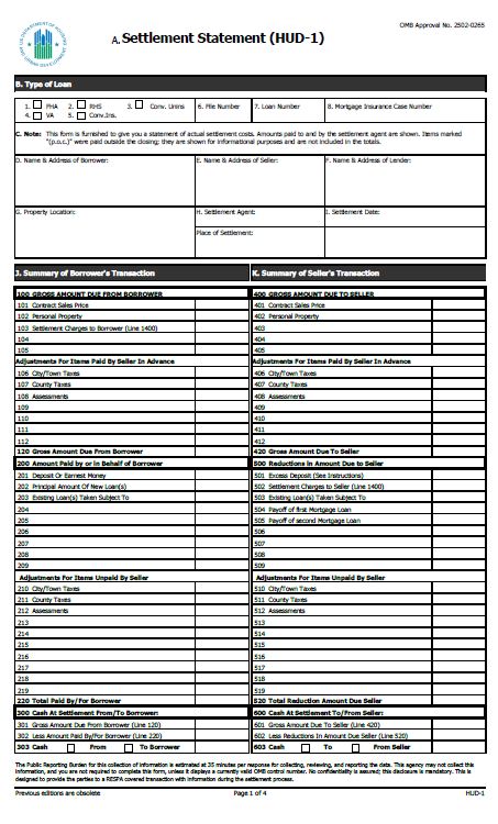 HUD 1 Form Fillable Settlement Statement – WeDoForms.Net