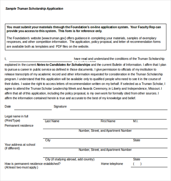 scholarship application form template 15 scholarship application 