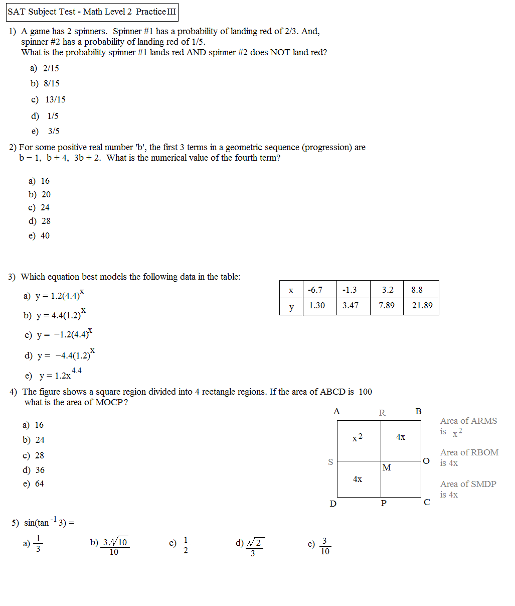 Collection of Math practice worksheets for sat | Download them and 