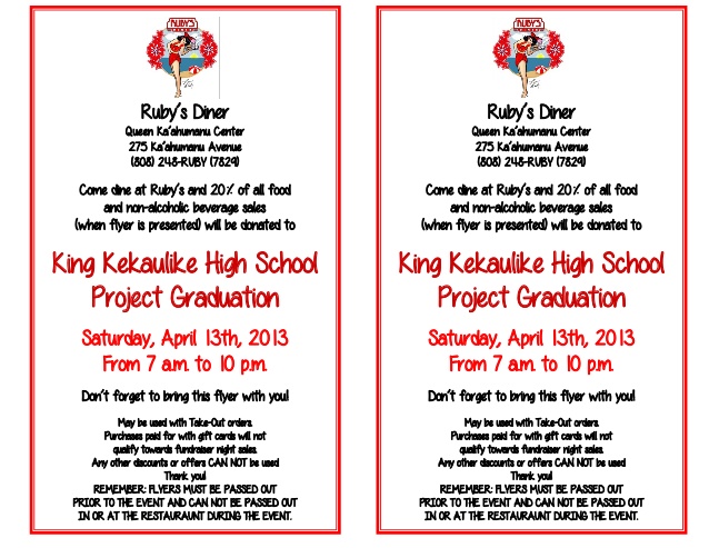 King Kekaulike High School Project Graduation Fundraiser Flyer