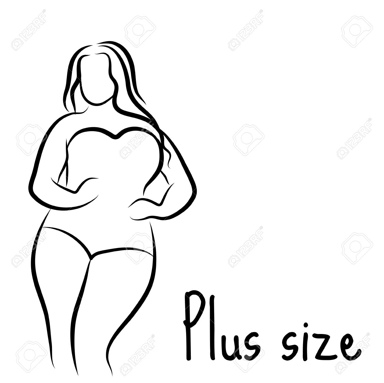 Girl Silhouette Sketch Plus Size Model. Curvy Woman Symbol. Vector 