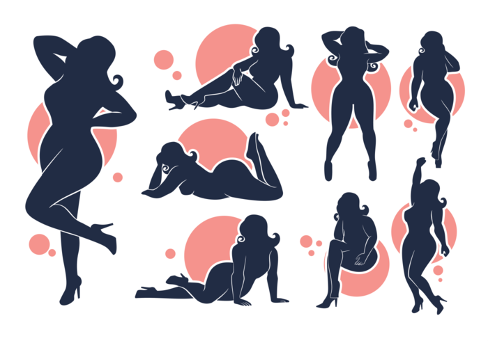 Set Of Plus Size Woman Silhouettes Vector Download Free Vector 