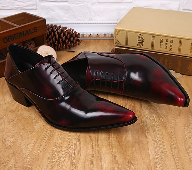 England Style Men Dress Shoes Wine Red Party Shoes Men Pointed Toe 