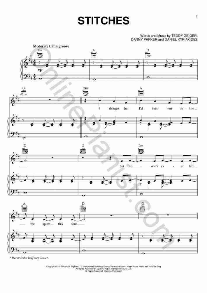 Stitches Piano Sheet Music | OnlinePianist