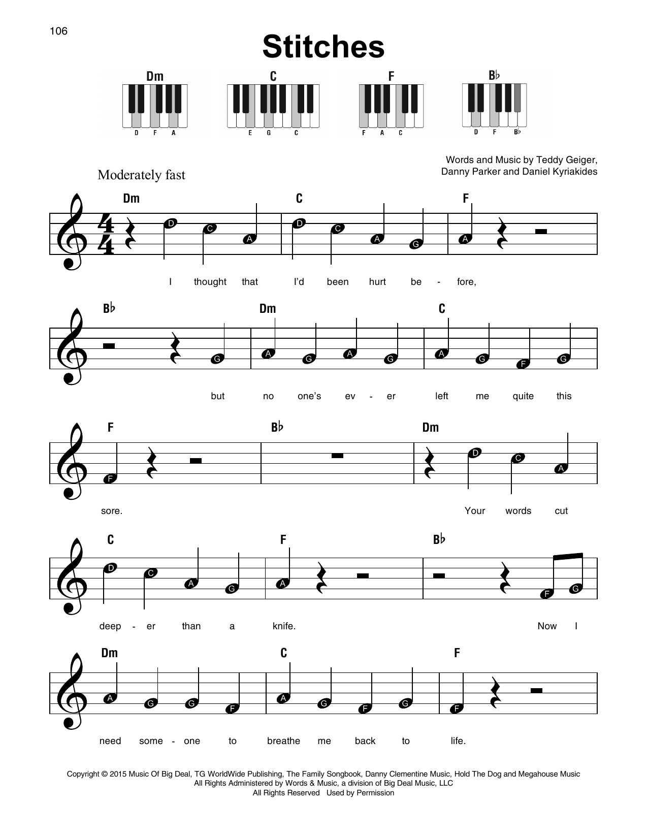 Stitches sheet music by Shawn Mendes (Super Easy Piano – 179337)