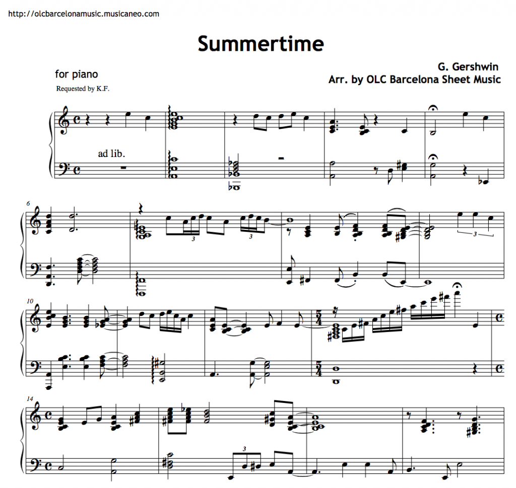 Summertime Piano Sheet Music Pdf Amulette