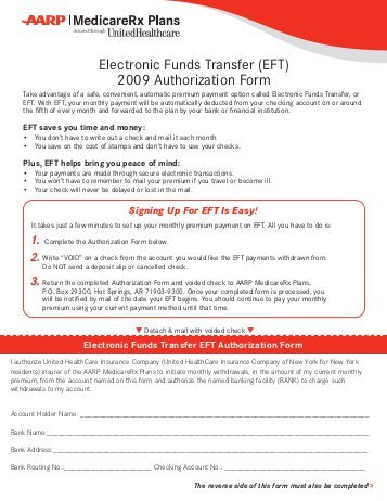 Electronic Funds Transfer (EFT) UnitedHealthcare MedicareRx for 