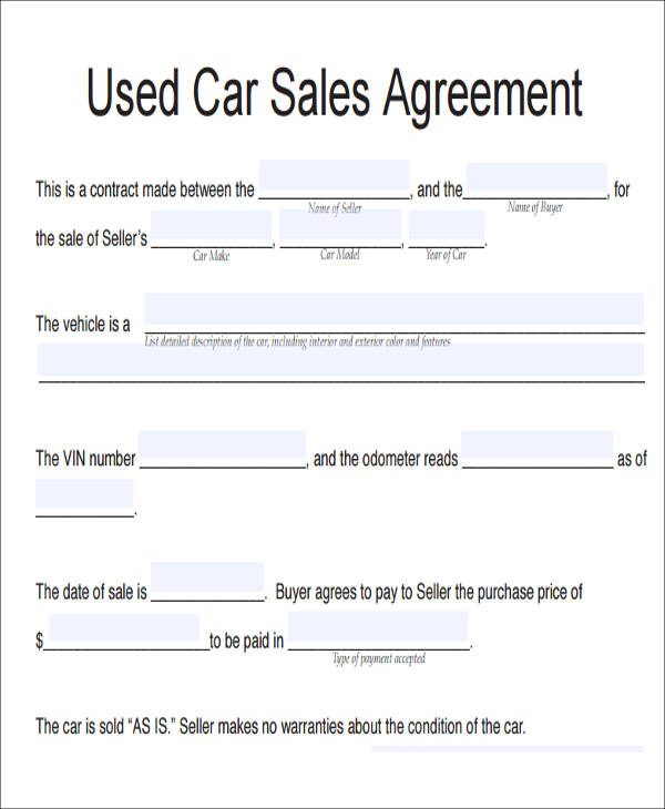 auto sale agreement template auto agreement of sale template used 