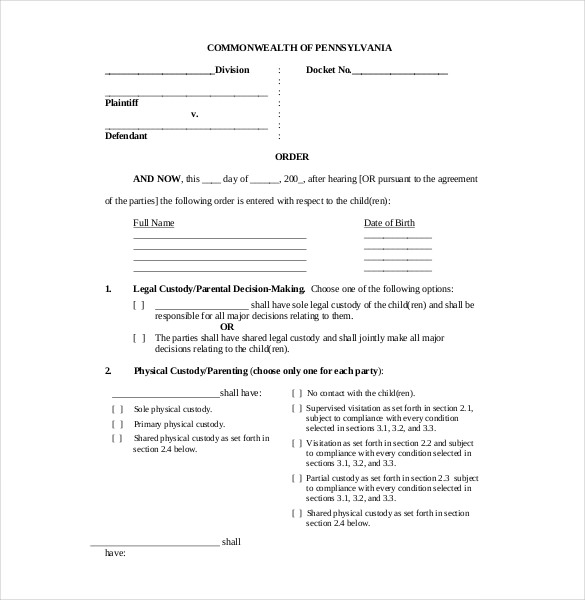 sample custody agreement template child visitation agreement 