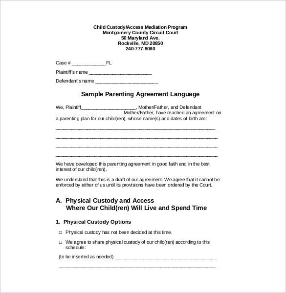 visitation agreement template visitation agreement template child 