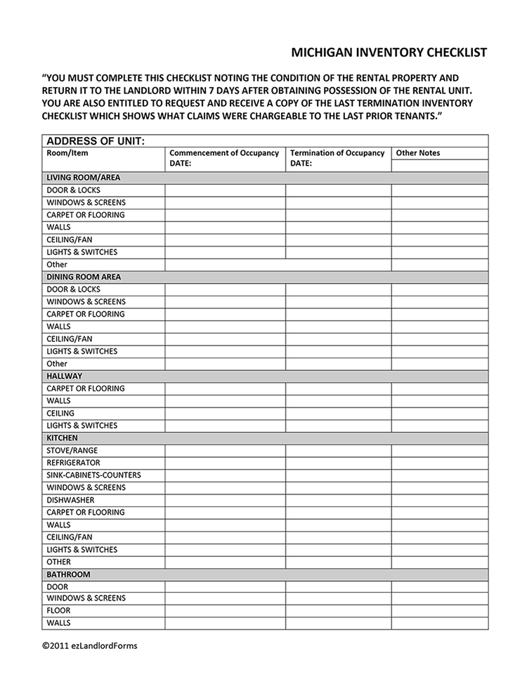 Move In/Move Out Walk Through Checklist | EZ Landlord Forms