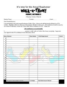 Walk a thon fundraiser pledge form Templates | TOPS TIPS 