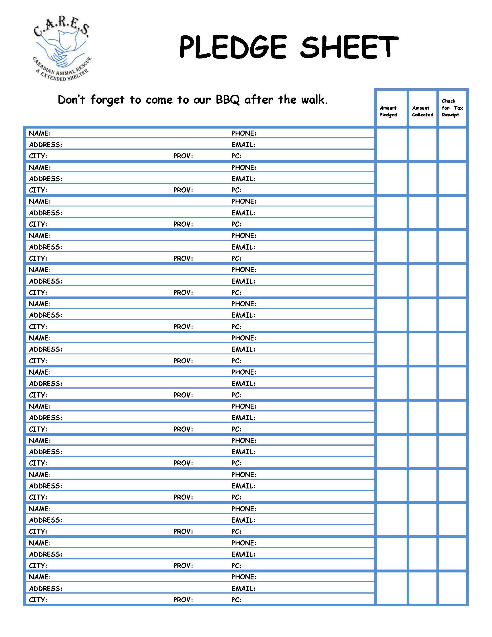 walk a thon pledge sheet Akba.katadhin.co