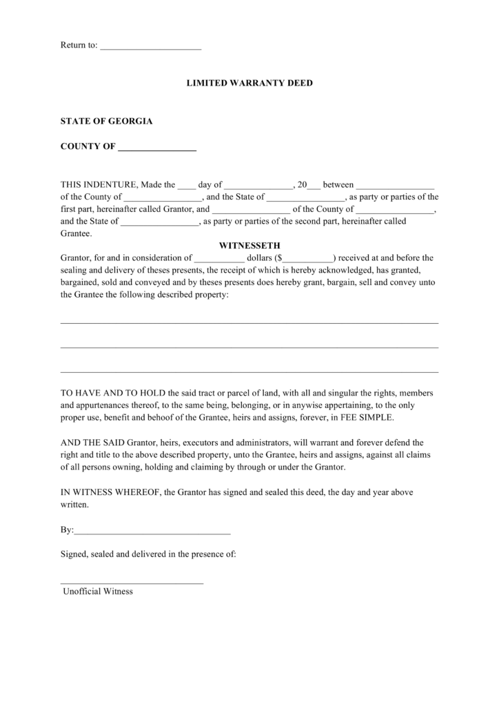 Free Georgia Limited Warranty Deed Form PDF | Word | eForms 